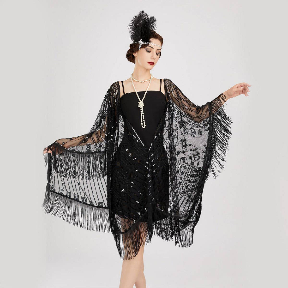 Elegant Sheer Sequin Fringe Wrap ? Formal Dress
