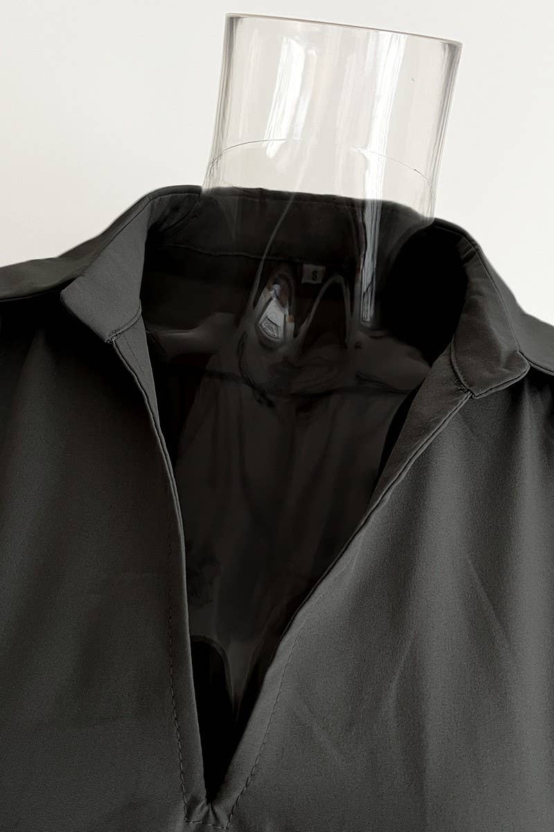 CWDSD5964_CABLE WAIST LONG SLEEVE SHIRT COLLAR DRESS