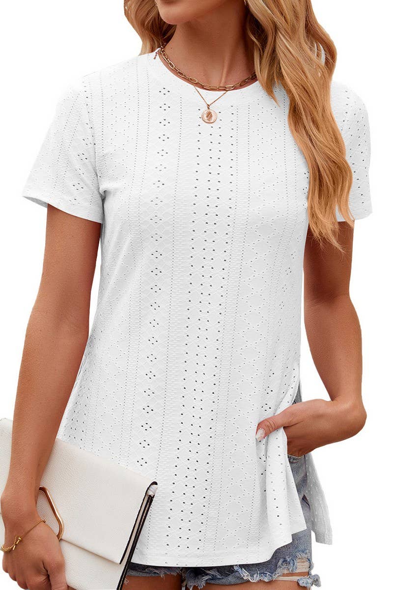 ROUND NECK SPLIT SHORT SLEEVE LOOSE PULLOVER_CWTSTS0216