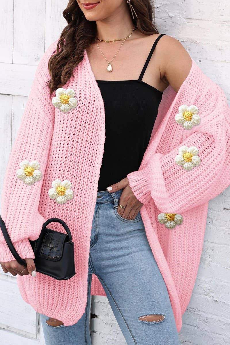 CWOSWL07391_WOMEN CHUNKY KNIT LOOSE FIT CARDIGAN SWEATER