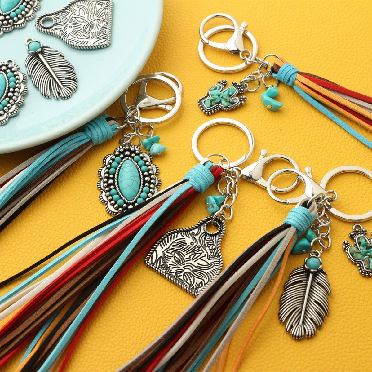 Vintage Western Boho Bull Tag Keychain_CWAB5088