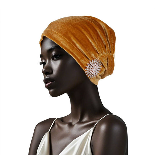 NOBLE RETRO FLANNEL RHINESTONE SUNFLOWER HEADSCARF_CWASC2443