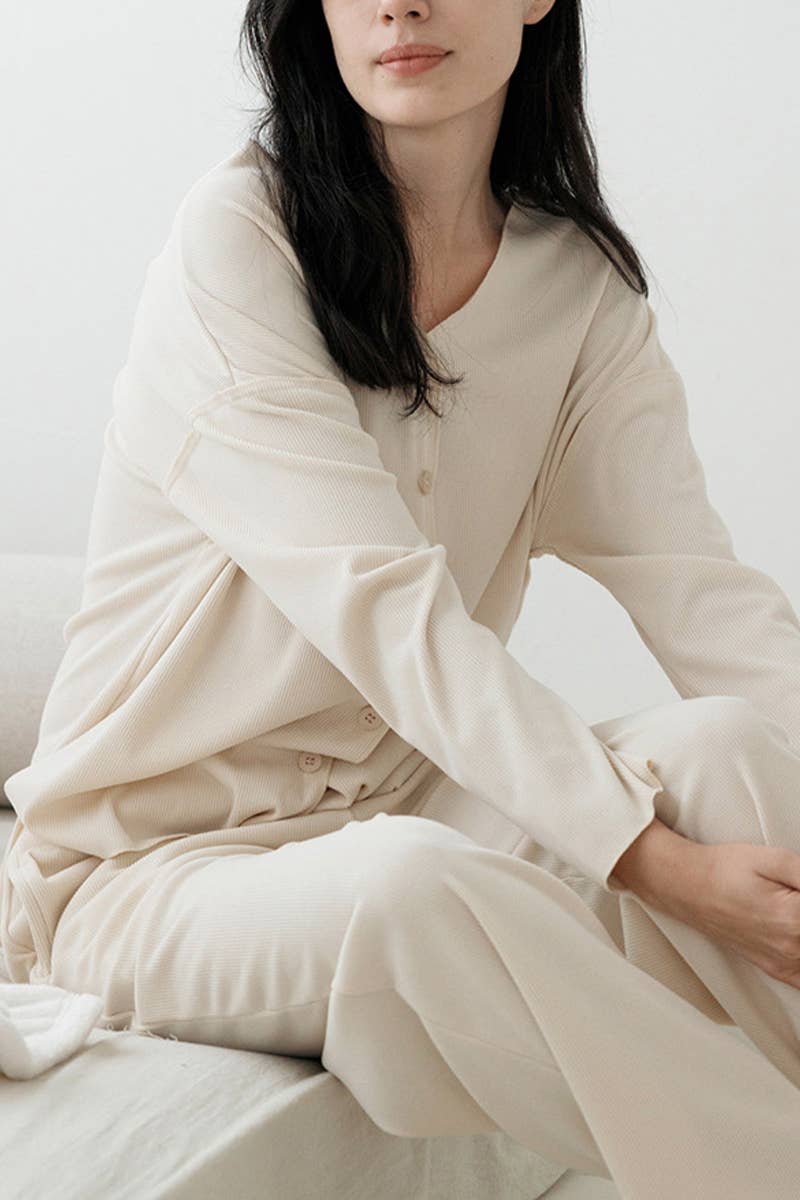 Single-breasted top wide-leg pants pajama set