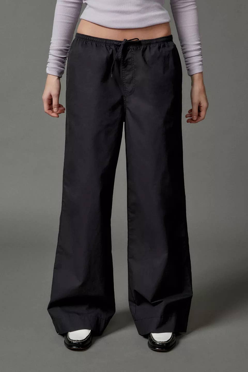 Striped street drawstring straight-leg pants