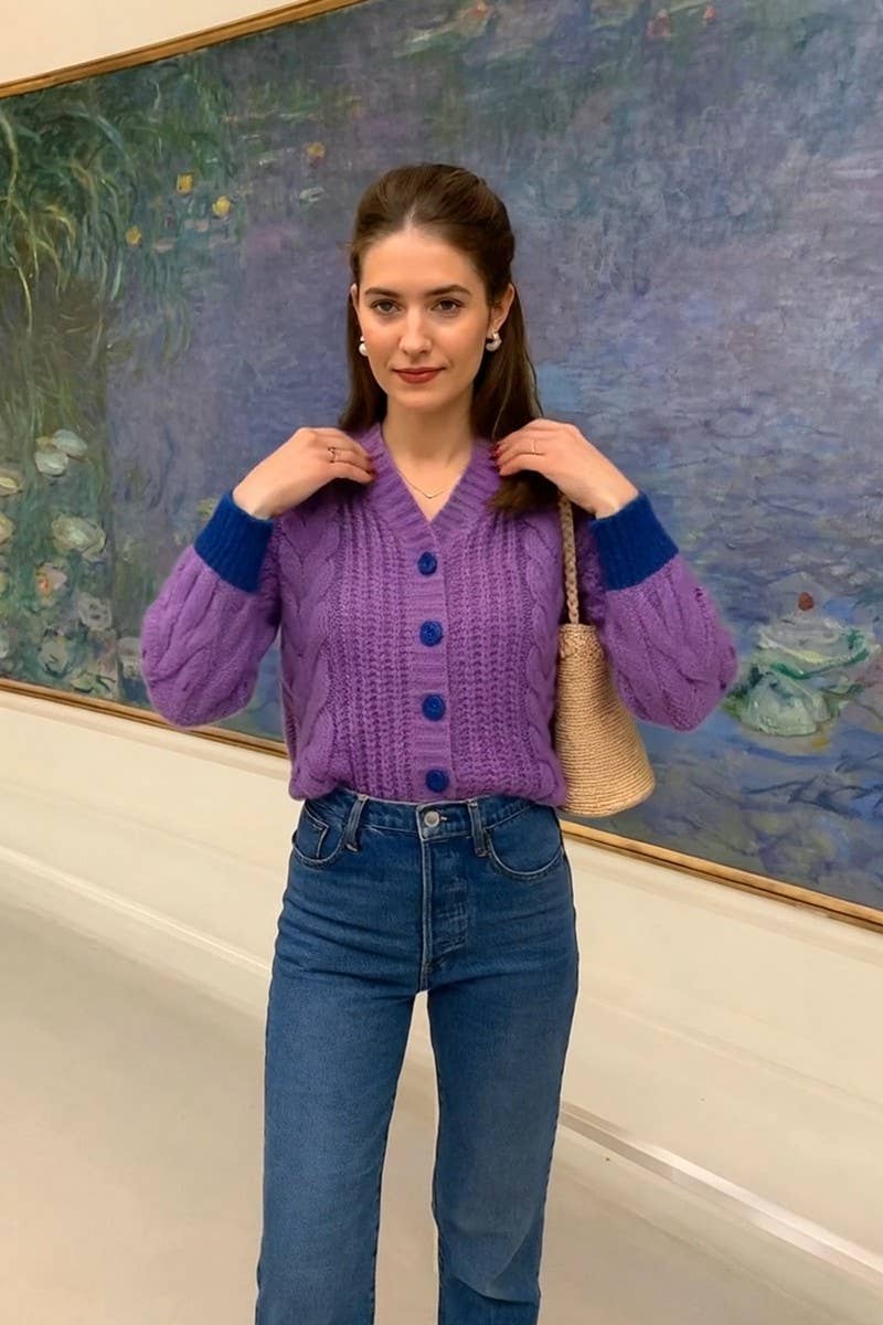 CWOCAL00830_V NECK BUTTON LOOSE KNIT CARDIGAN