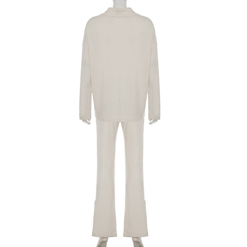 LAPEL PIT STRIP SWEATSHIRT PANTS TWO-PIECE SET