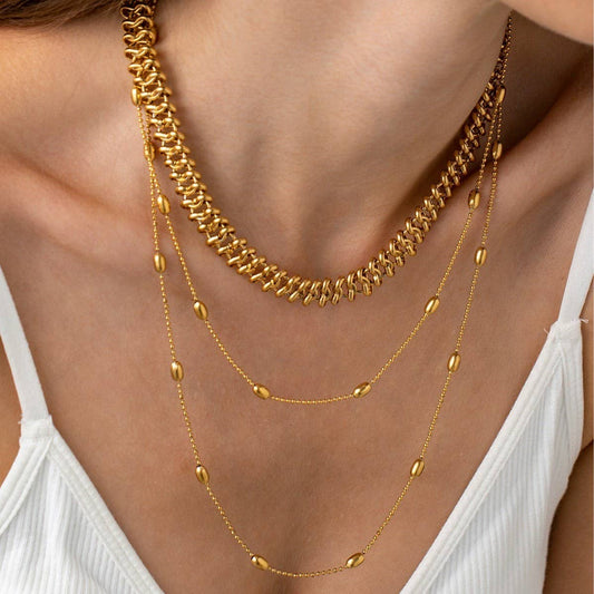 18K GOLD PLATED MULTI-LAYER OVAL GOLD BEAD NECKLACE_CWMM3633