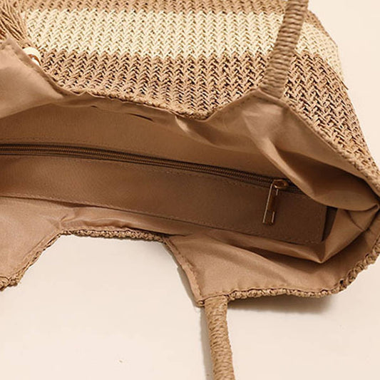 CASUAL WOVEN TWO-COLOR BEACH BAG WOVEN BAG_CWAB1861