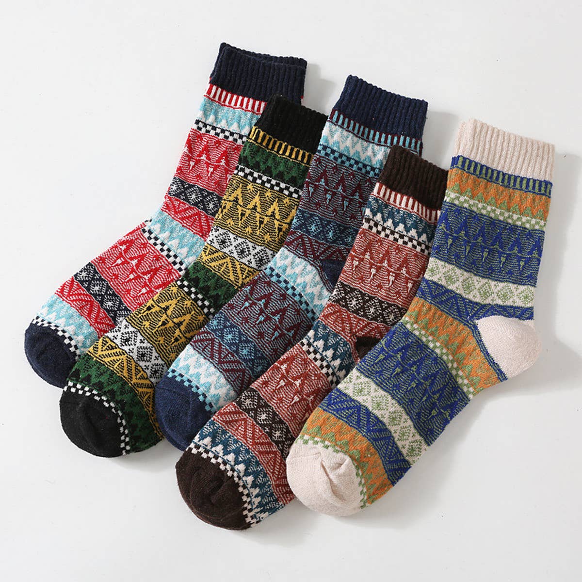 5 PAIRS OF VINTAGE PRINT THICK WARM COTTON SOCKS_CWMS0683