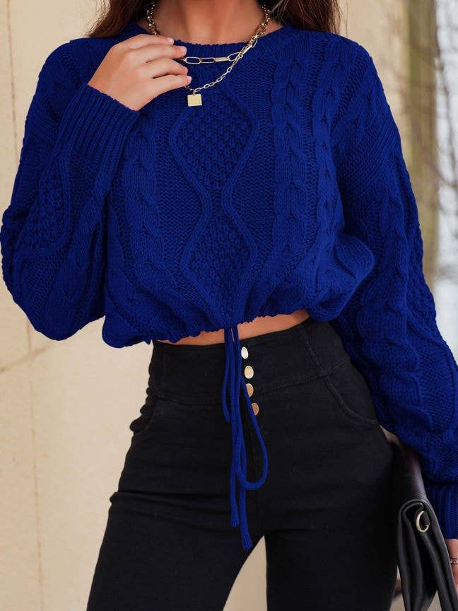 Round-neck lantern sleeve solid color sweater