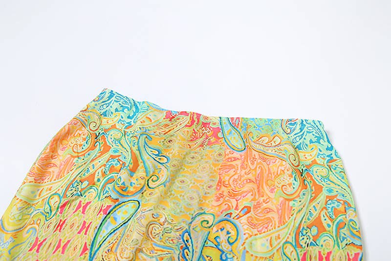 Three-piece set of printed top skirt underpants