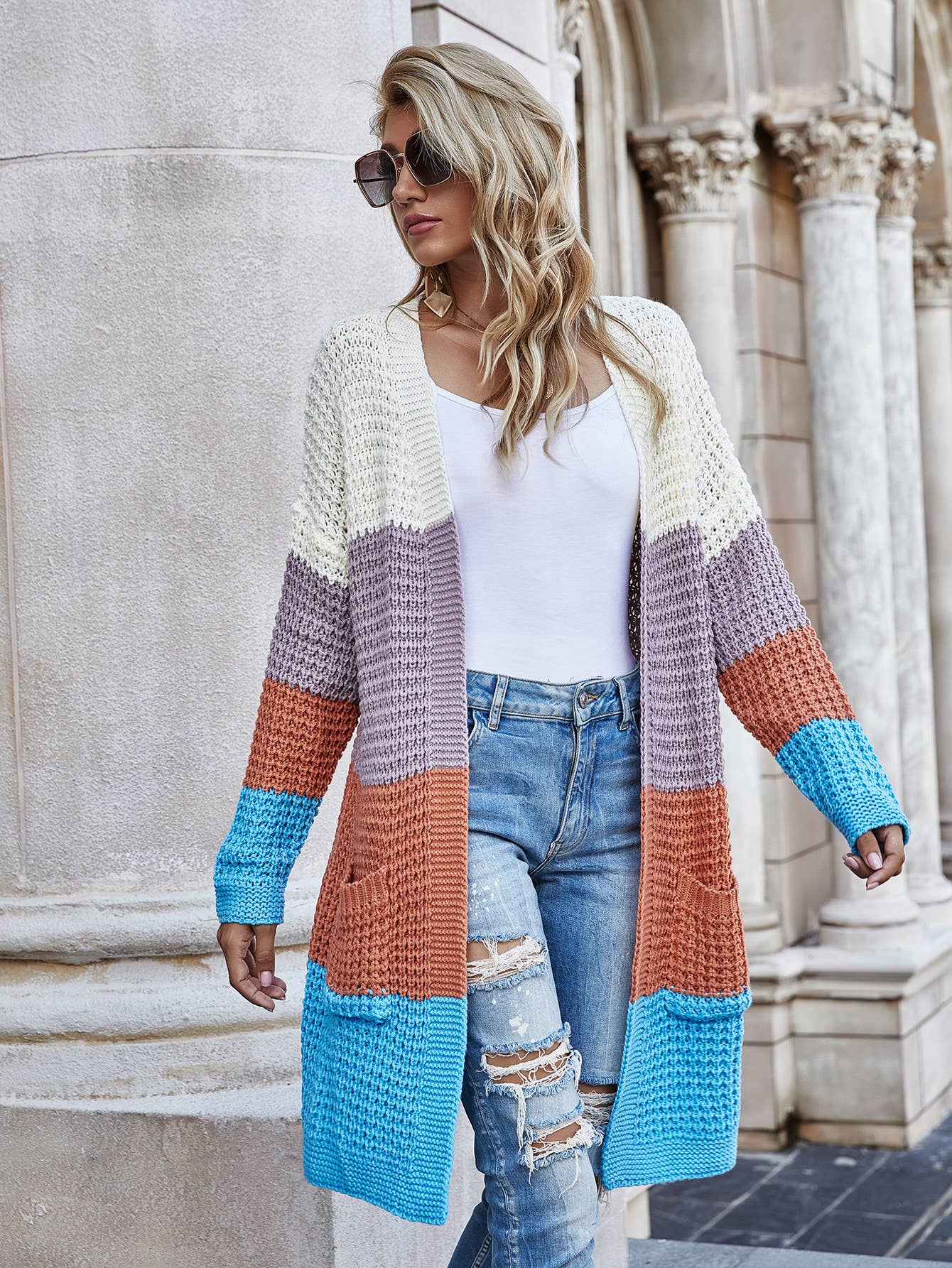 Women's loose plus-size solid color sweater coat