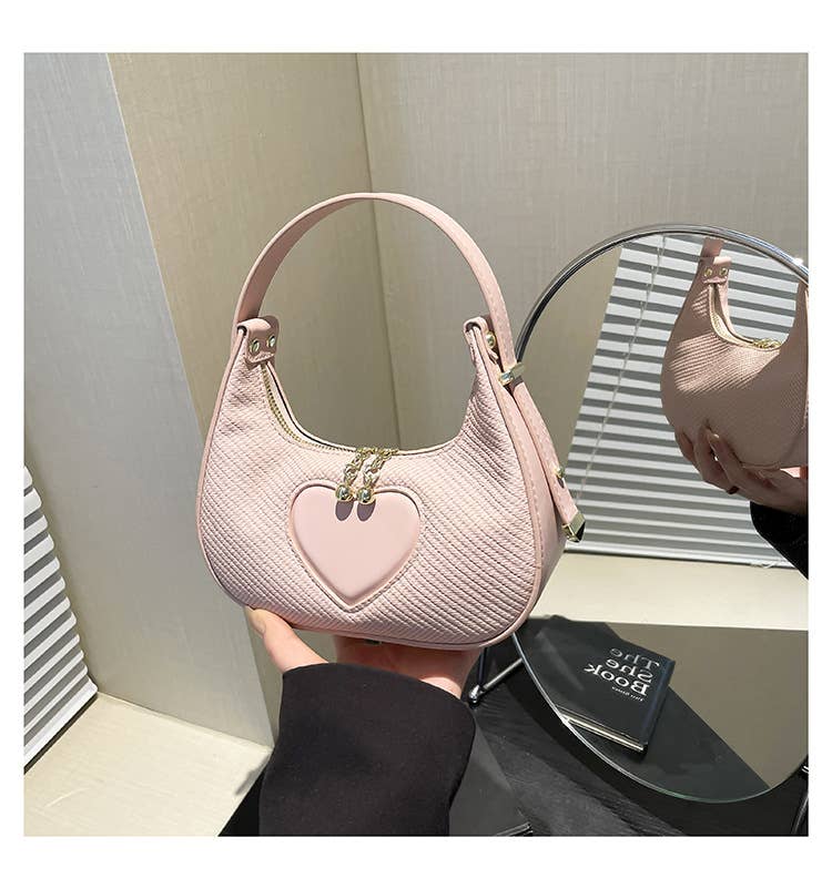 Solid-color simple heart-shaped underarm bag