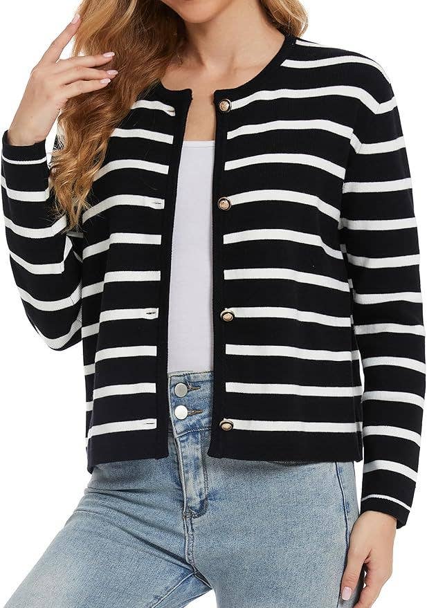 FASHION LONG-SLEEVED BUTTON-UP CREW-NECK CARDIGAN