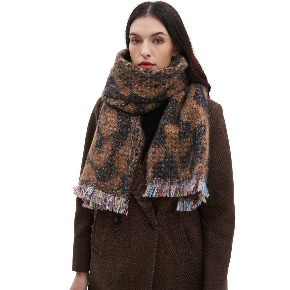 Leopard Jacquard Scarf ? Fringe Winter Wrap