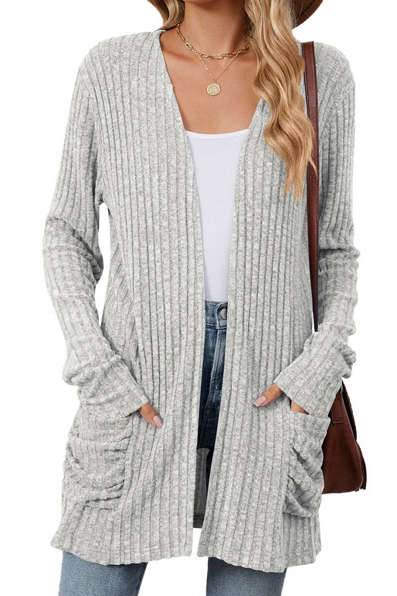 CWOCAL0812_SOLID COLOR POCKET KNITTED BOTTOMING CARDIGAN