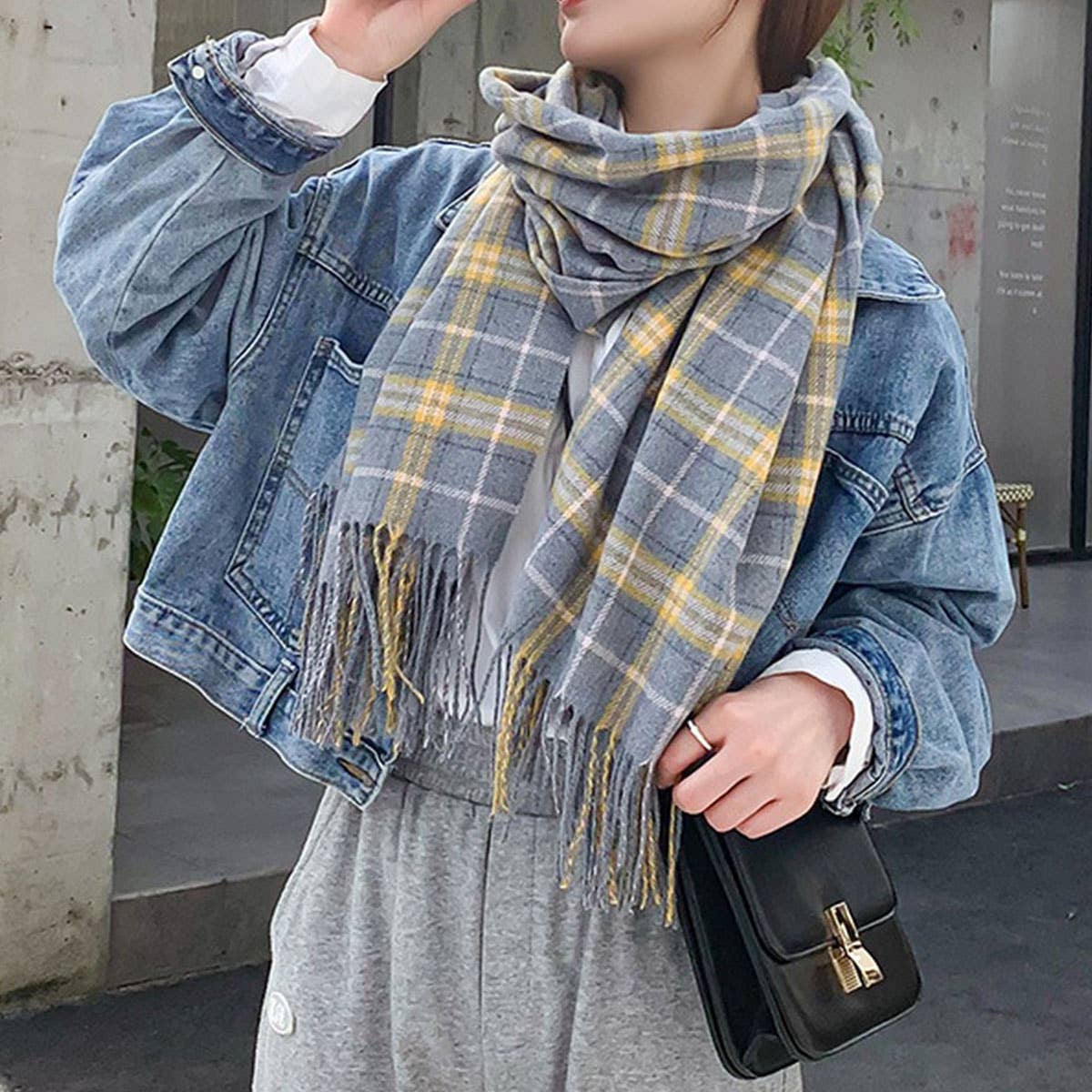 WINTER WARM LATTICE LARGE SCARF FRINGE SHAWL