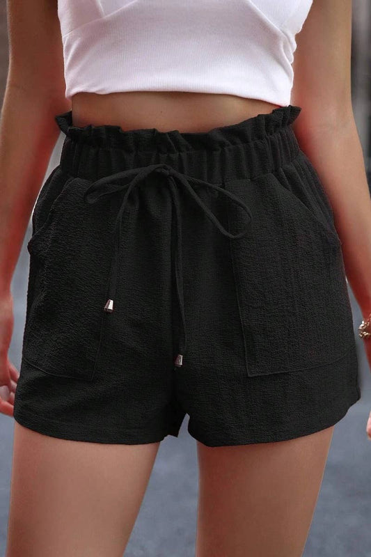 CWBSP0354_CASUAL WOODEN EAR TRIM LACE-UP POCKET SHORTS