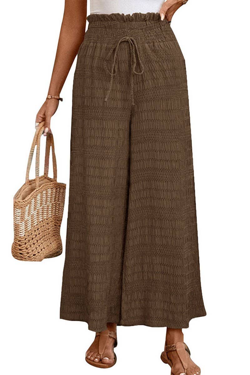 CWBLP0797_SOLID COLOR TEXTURED WIDE-LEG CASUAL PANTS