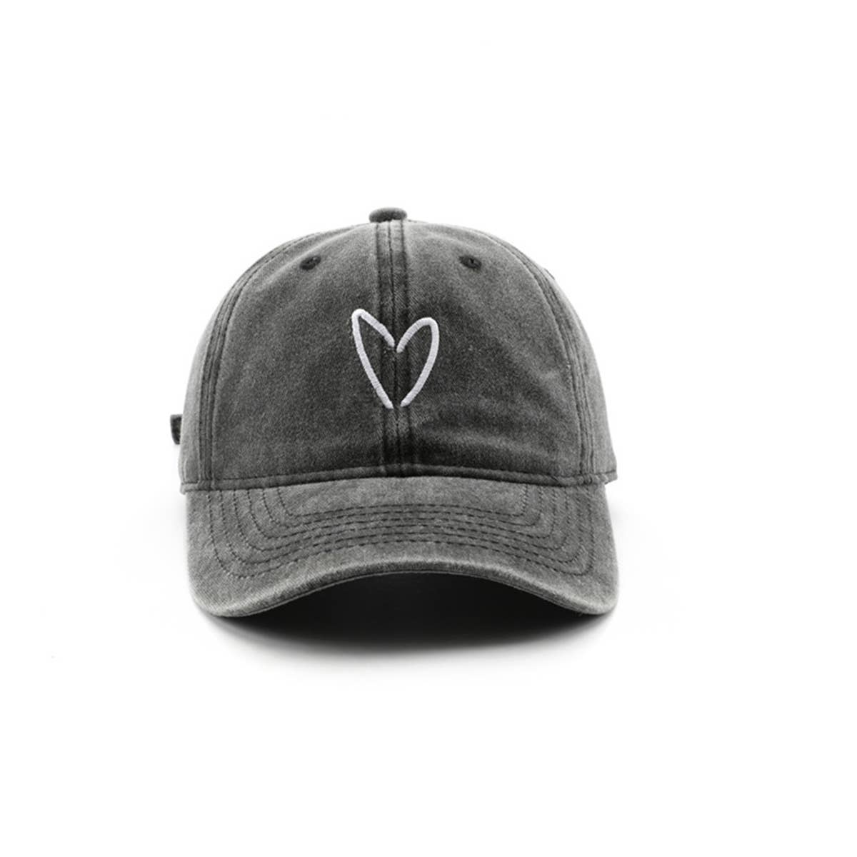 Vintage Wash Heart Embroidery Baseball Cap, Unisex_CWAH1271