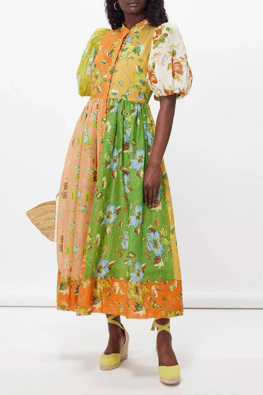 CWDMD5743_NEW SUMMER FLORAL PRINT PUFF SLEEVE DRESS