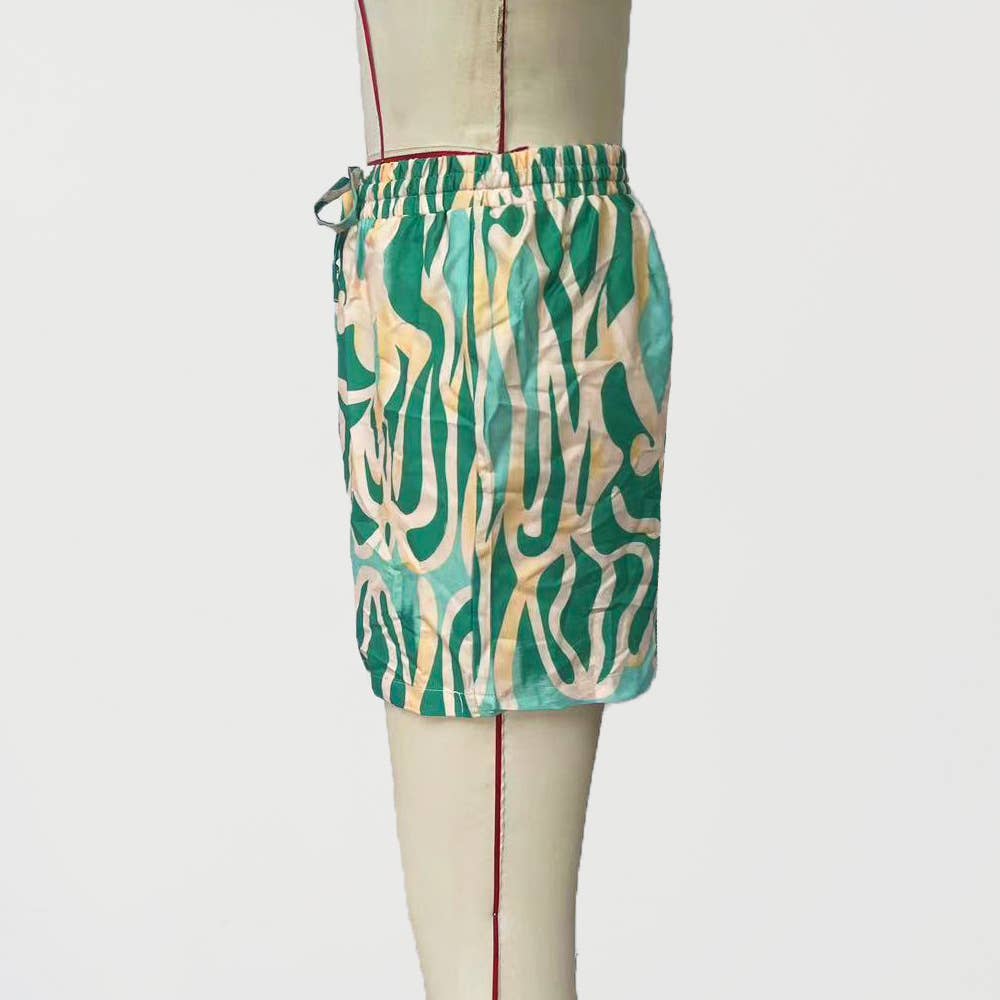 PRINTED ELASTIC-WAIST LACE-UP SHORTS