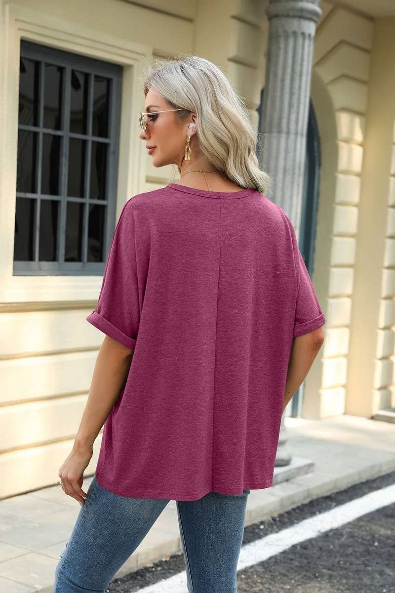 ROUND NECK SOLID COLOR SHORT SLEEVE LOOSE T SHIRT_CWTSTS0280