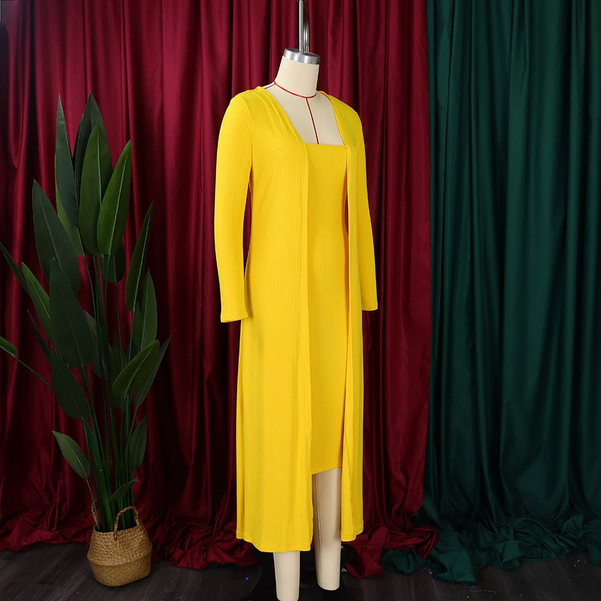 SOLID COLOR SUSPENDER SKIRT LONG TWO PIECE SET_CWDMD3672