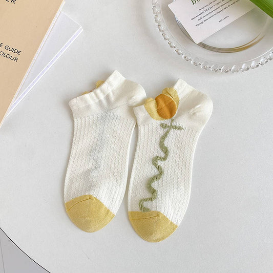 SUMMER GLASS SILK CARTOON FLOWER BOAT SOCKS_CWMS0531