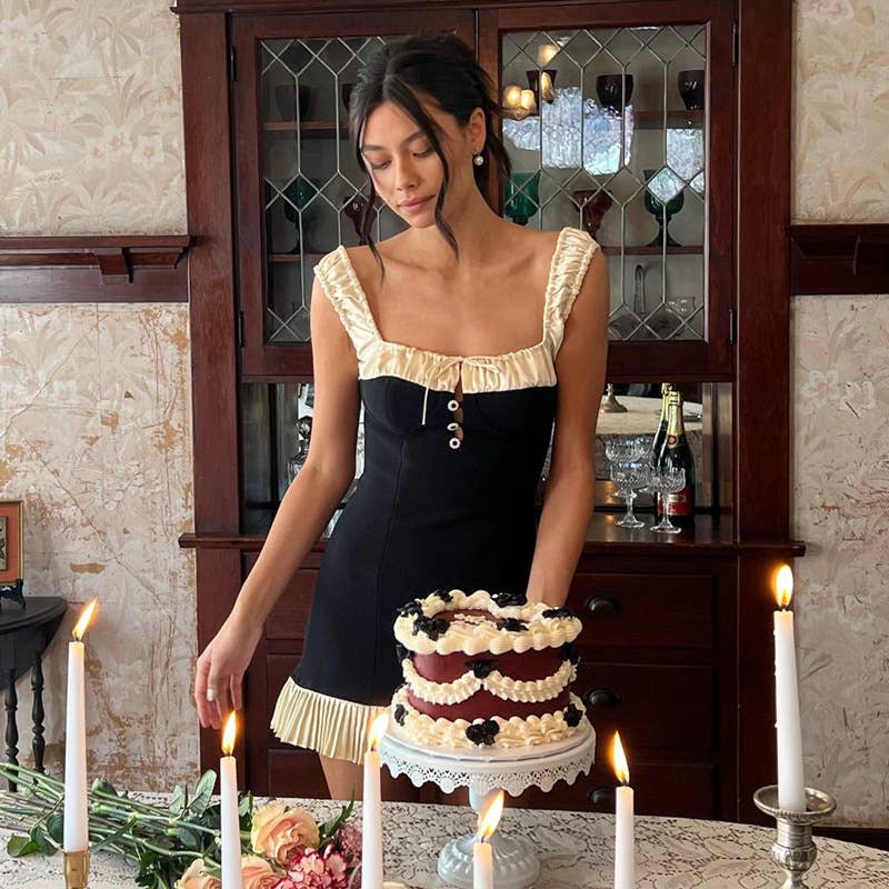 Trendy ruffle trim colorblock bodycon dress