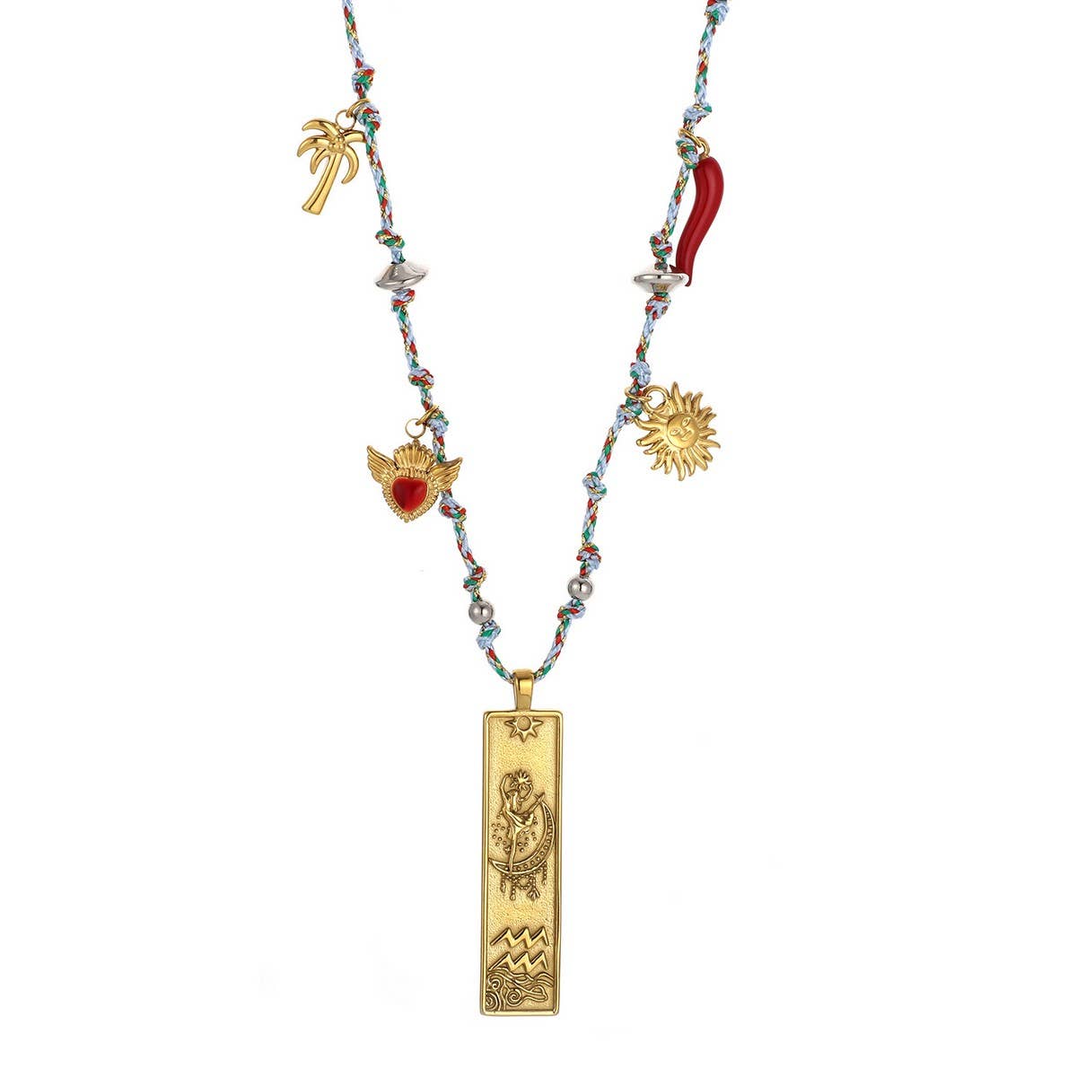 Handmade Zodiac Square Steel Cotton Necklace