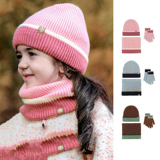 WINTER CHILDREN'S KNITTED COLOR MATCHING SCARF SET