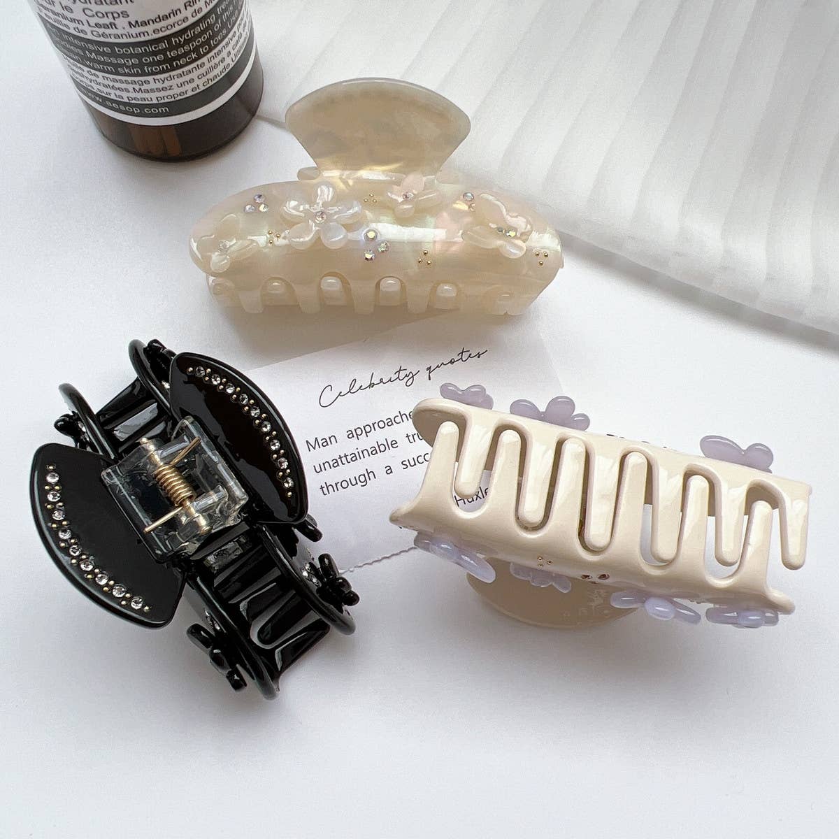 Rhinestone Flower Butterfly Hair Claw,Chic Sparkle_CWAHA1348