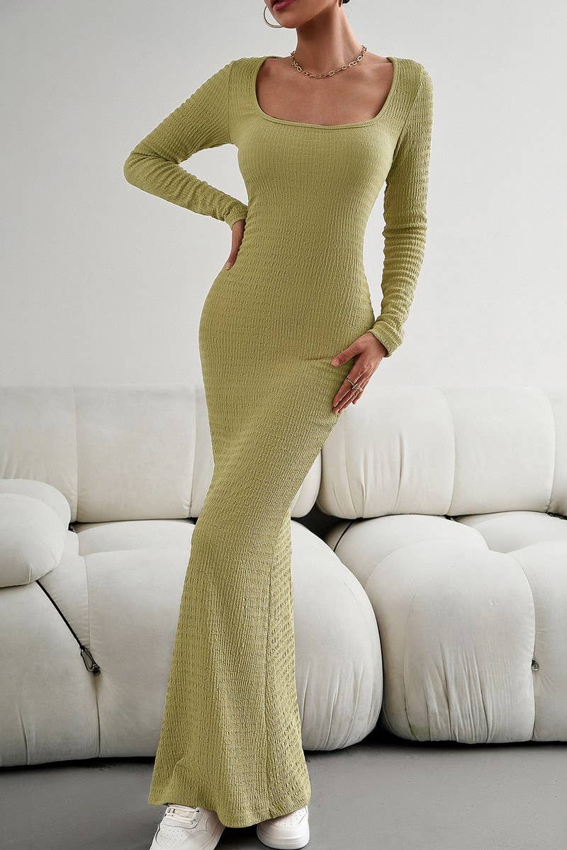 CWDMD4832_SLIM FIT SQUARE NECK LONG SLEEVE KNIT DRESS
