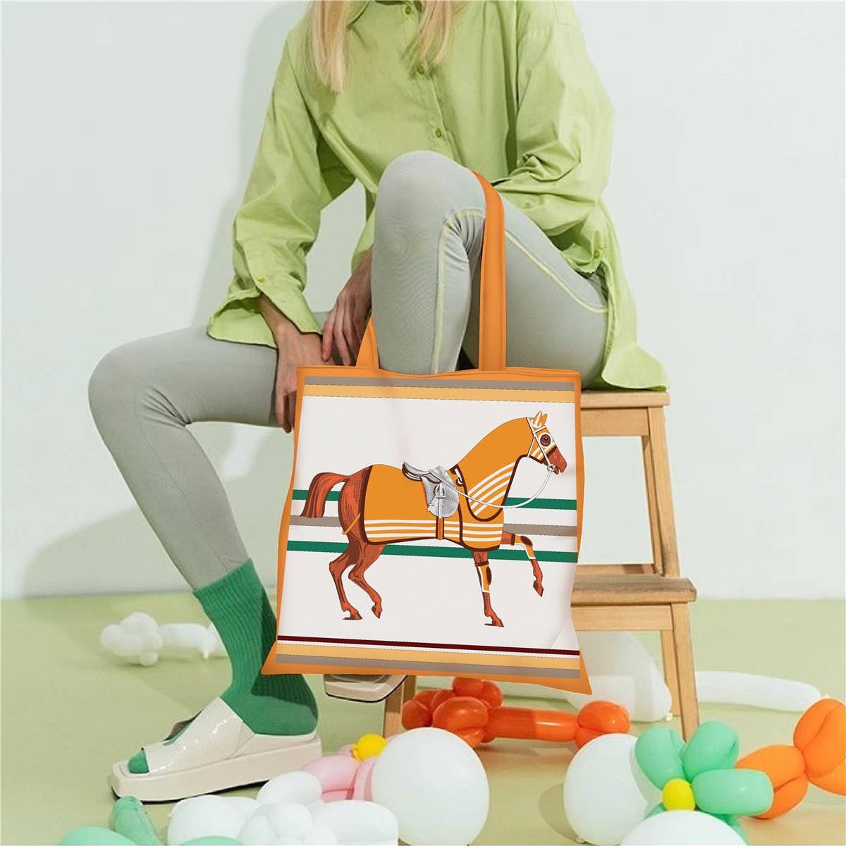 Fashion Warhorse Striped Canvas Handbag_CWAB5124