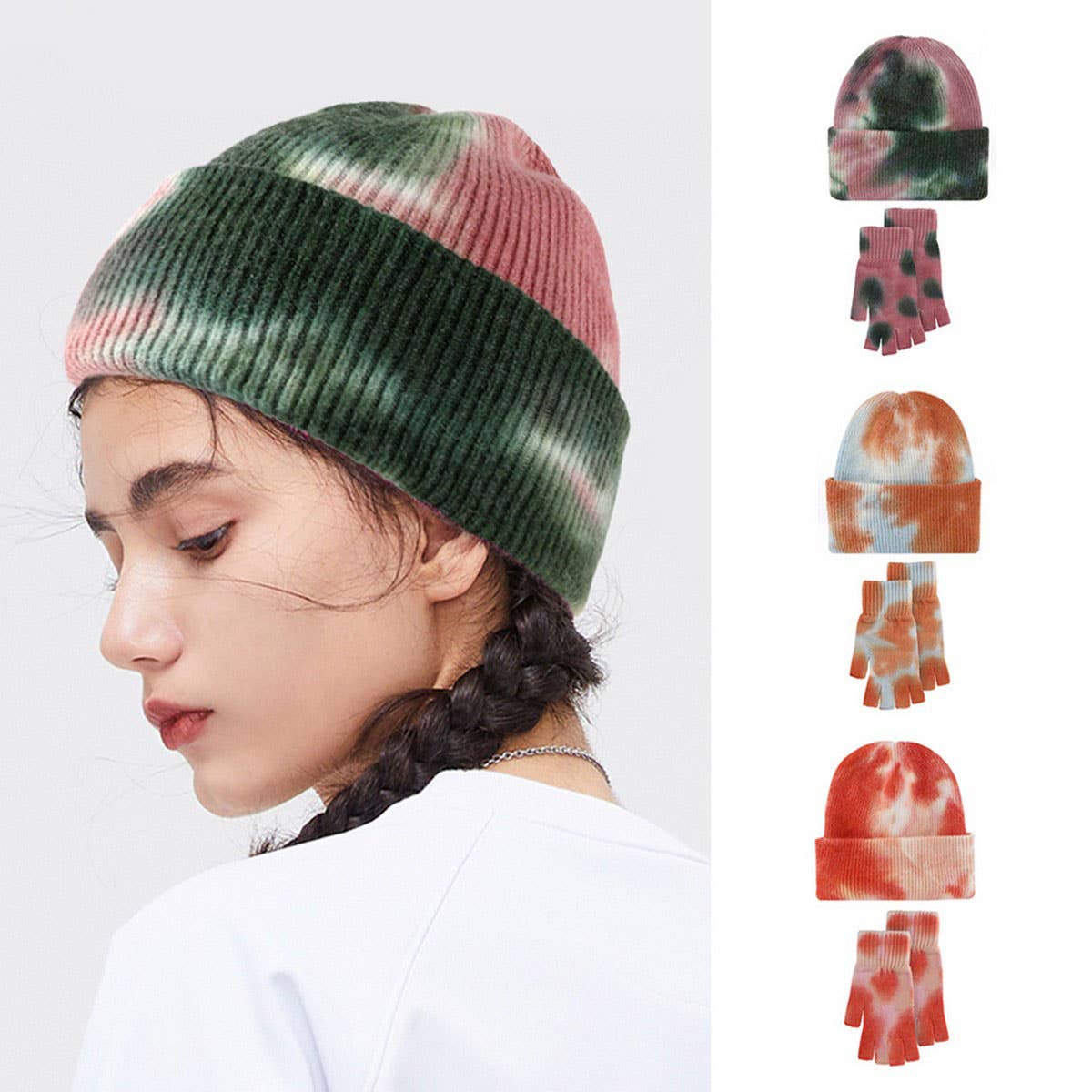 NEW WOOL TIE-DYE GLOVES AND HAT TWO-PIECE SET_CWMM2864