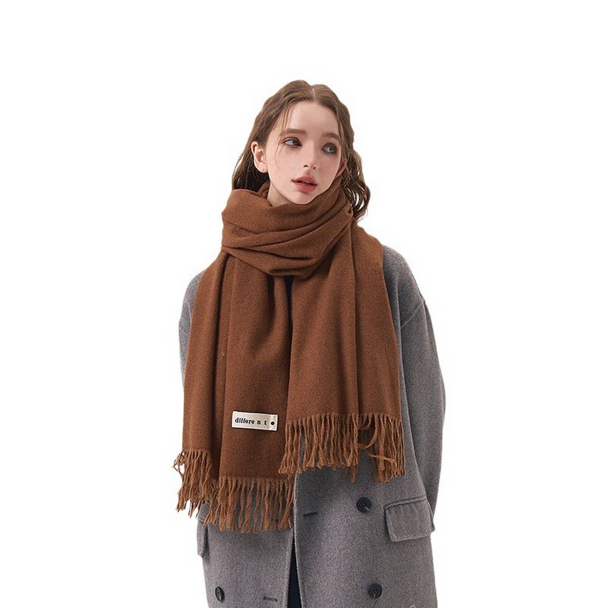 Colorblock Tassel Scarf - Thick Wrap for Students