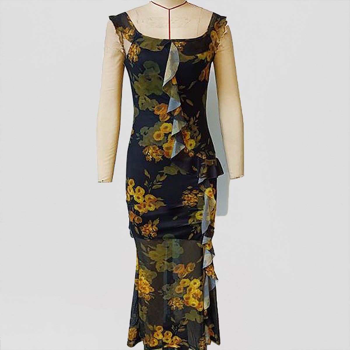 Tea break French printed ruffled halter dress