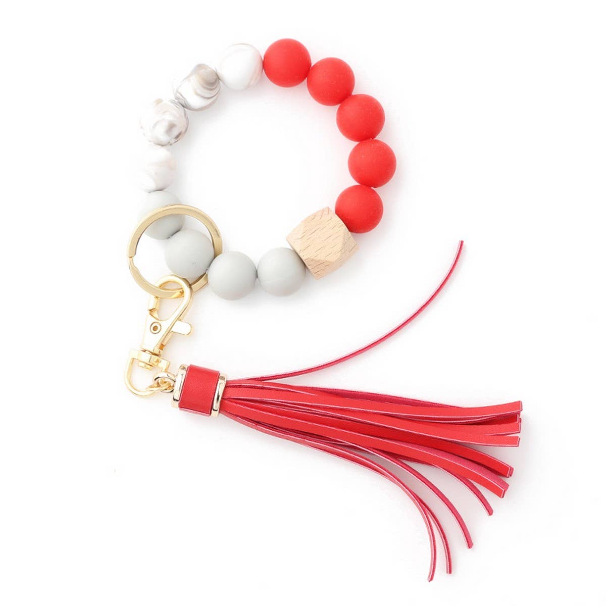 Tassel Wood & Silicone Bead Bracelet Keychain