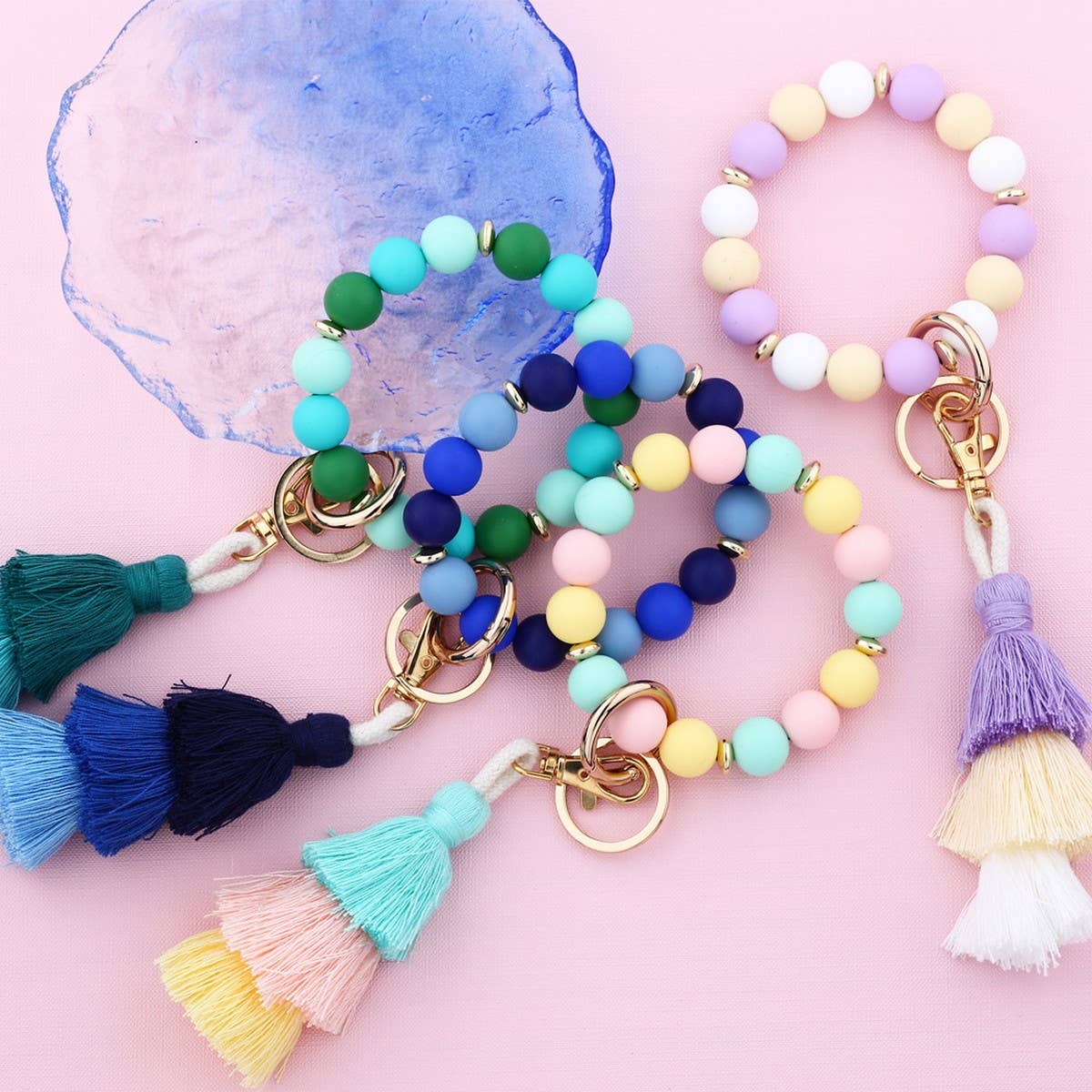 Women??¢s Tassel Silicone Bead Keychain Bracelet_CWAB5029