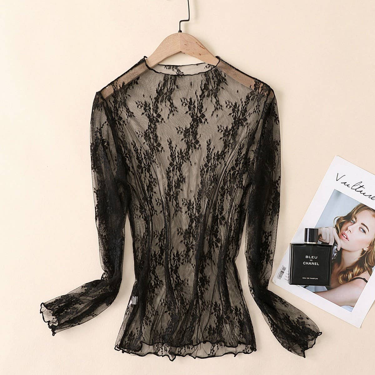 Sexy Mesh Blouse - Long Sleeve Lace Top for Women