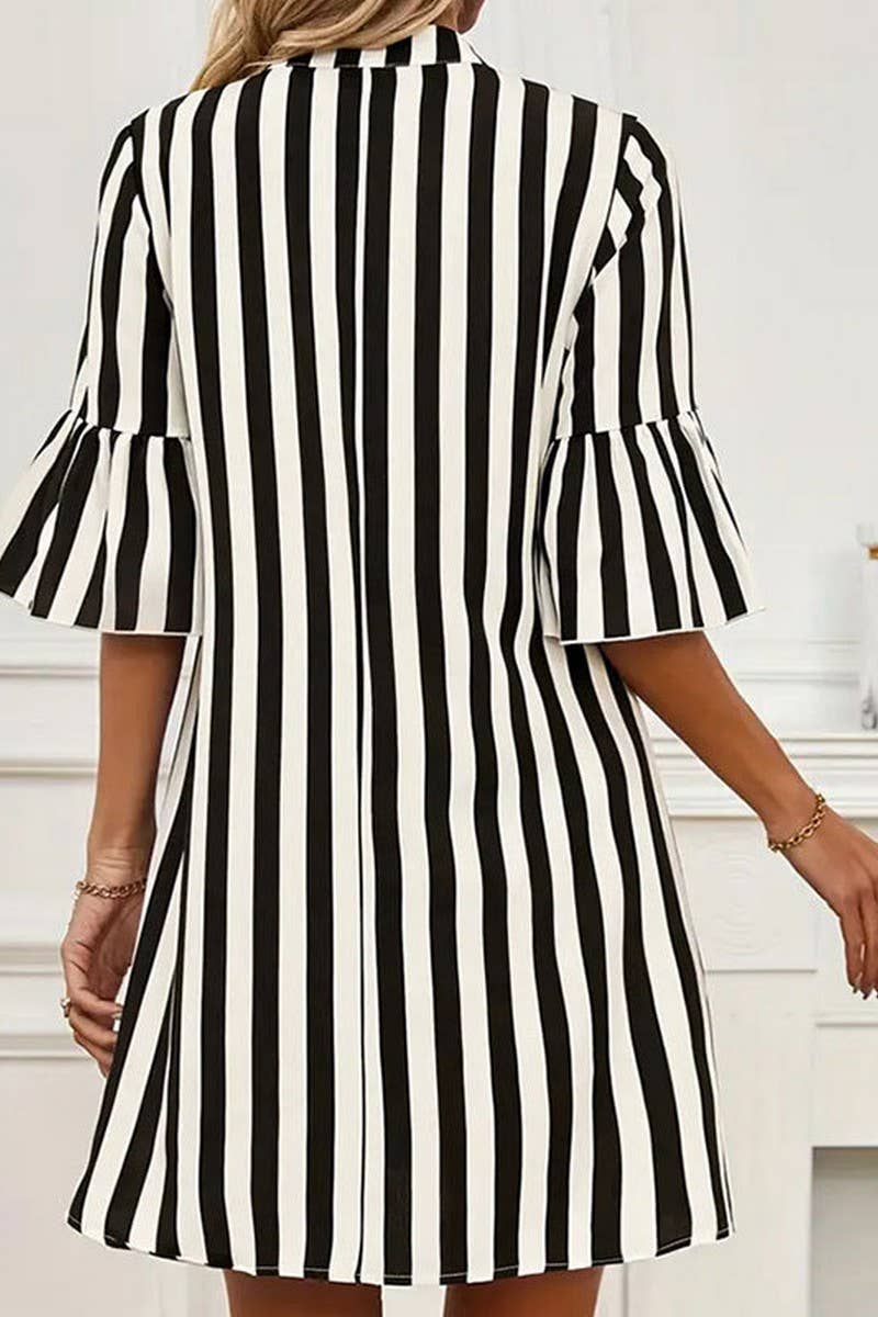 CWDSD7718_SUMMER STRIPED TRUMPET SLEEVE LOOSE A-LINE SKIRT
