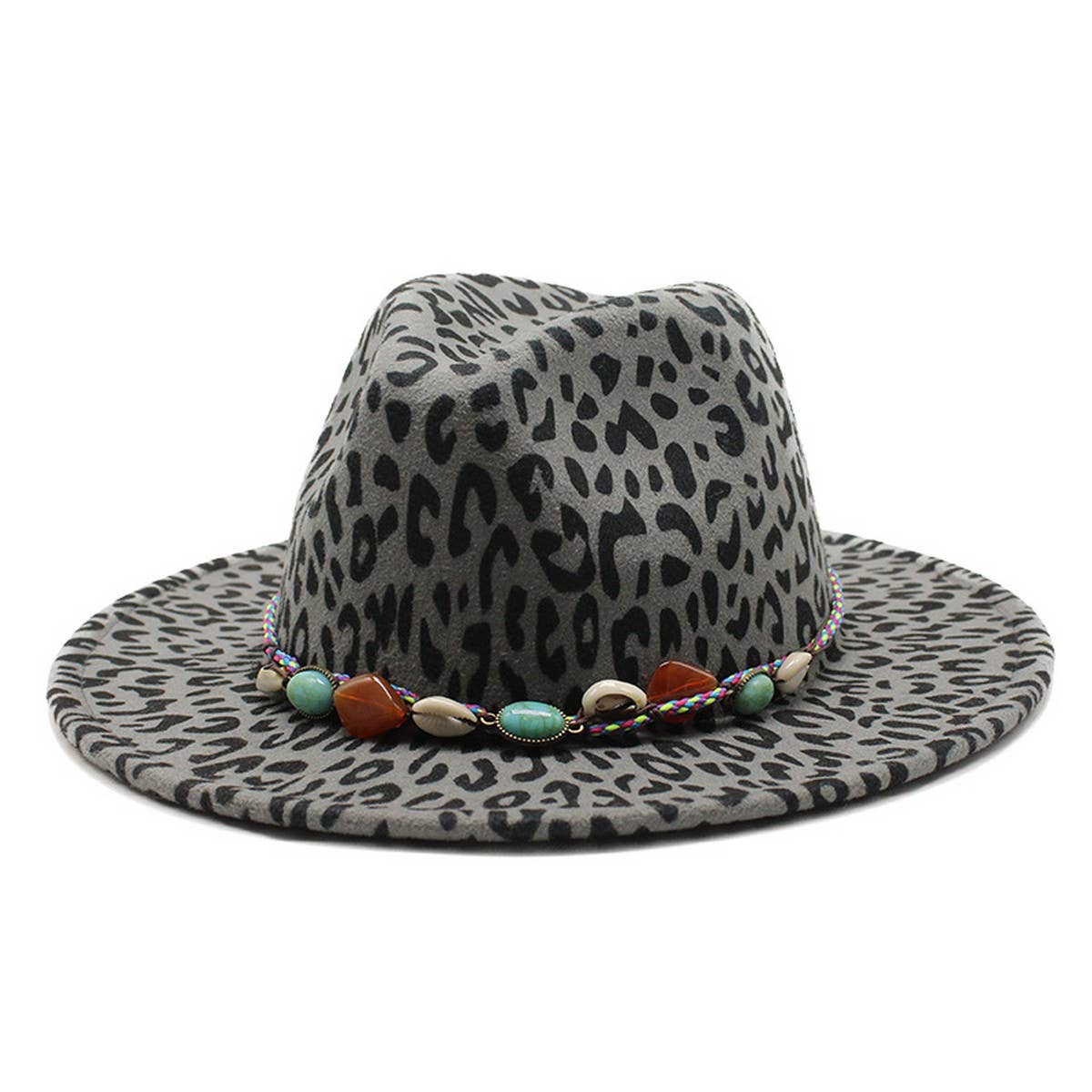 LEOPARD PRINT WOOLEN HAT RETRO JAZZ HAT FELT HAT_CWAH2575