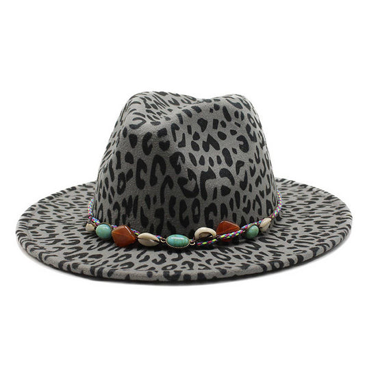LEOPARD PRINT WOOLEN HAT RETRO JAZZ HAT FELT HAT_CWAH2575
