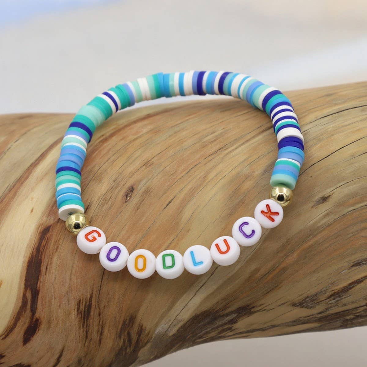 COLORFUL POLYMER CLAY LETTER BEADED BRACELET