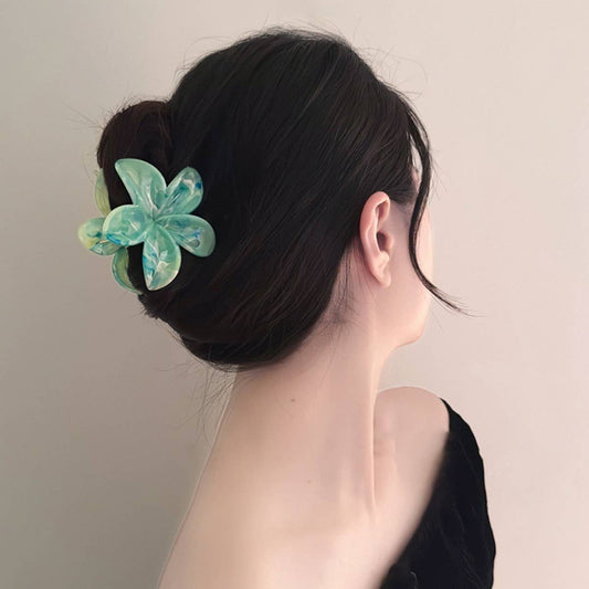 Mint Plumeria Acrylic Hair Claw - Tie-Dye Clip