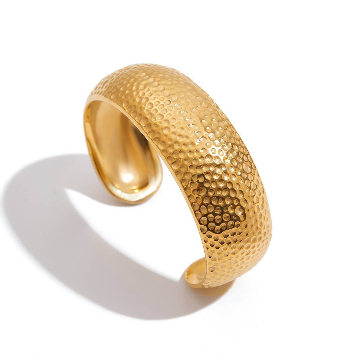 Minimalist 18K Gold Chunky Hammered Open Cuff