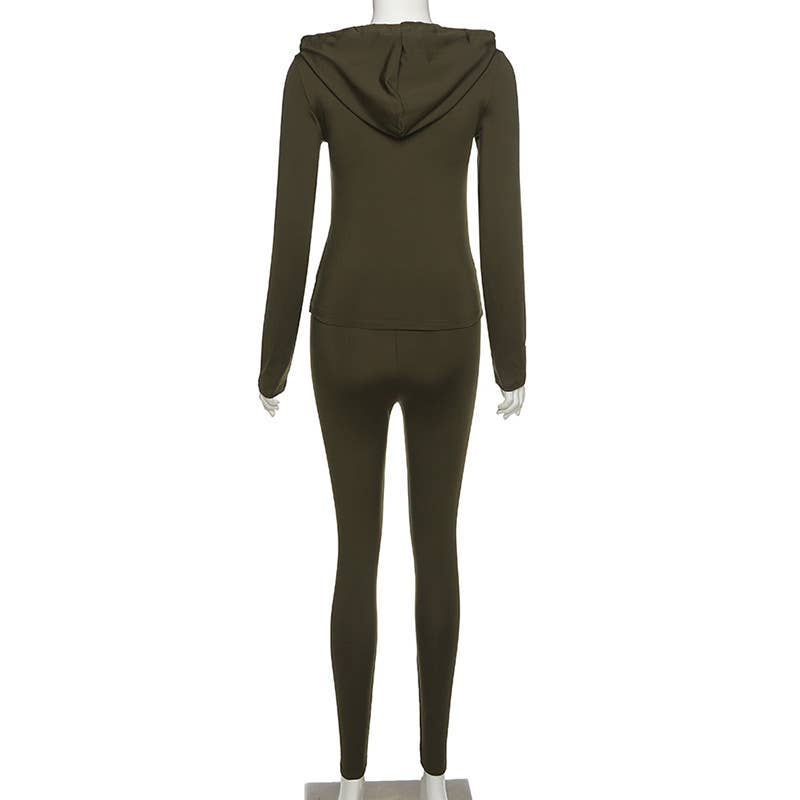 Hooded cardigan slimming sporty casual set