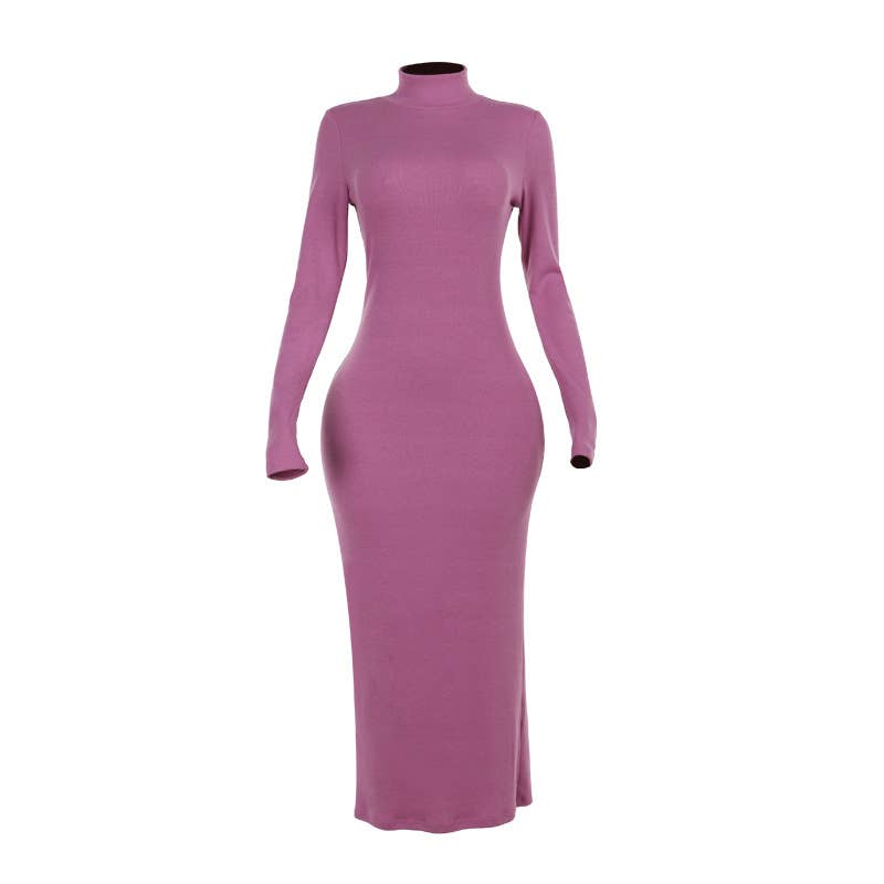 STYLISH ELEGANCE HIGH-NECK FIT LONG-SLEEVED DRESS