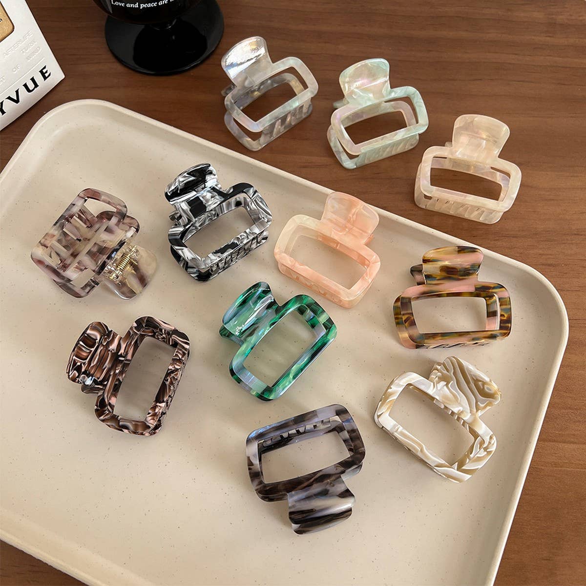 Tortoise Shell Square Hair Claw, Hollow Chic Clip